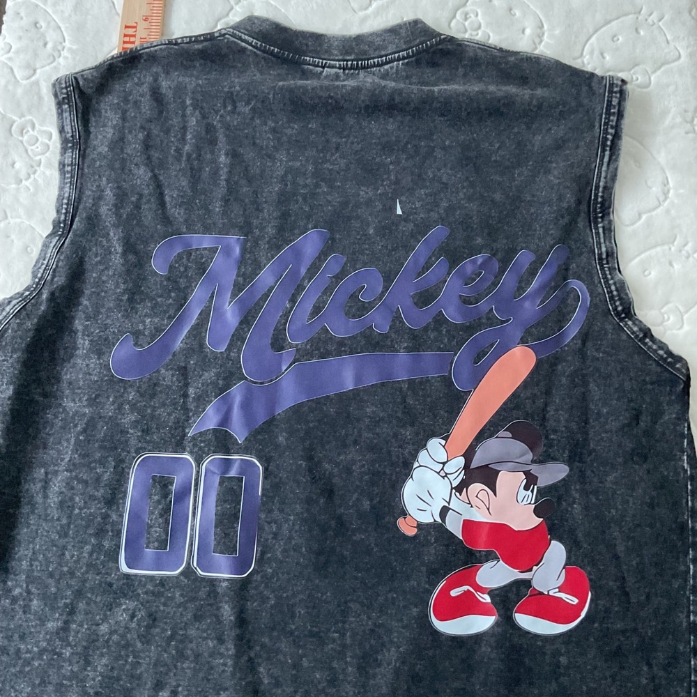 Disney Mickey Mouse Baseball Muscle Tee Acid Wash Sleeveless Shirt Mens L